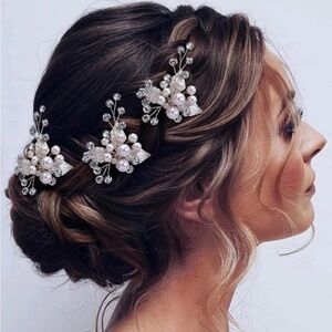 Silver Pearl and Rhinestone Bridal Hair Pins NEW 🏷️